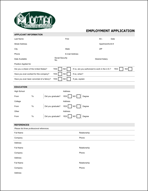 Employment Application Employment Application