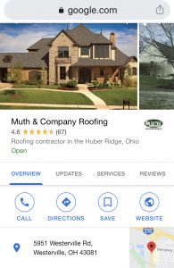Muth & Company Roofing Google Review page