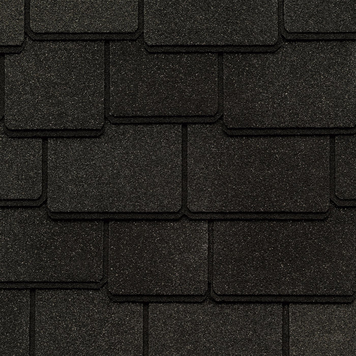 GAF's Woodland Canterbury Black shingle swatch GAF's Woodland Canterbury Black shingle swatch